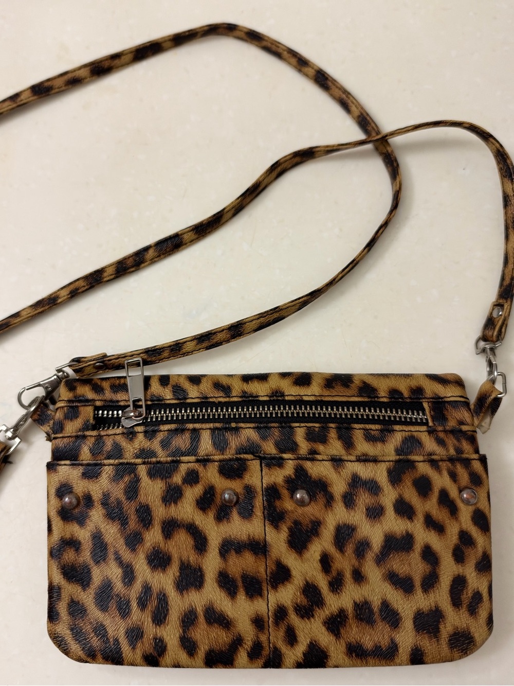 Leopard Print Crossbody Pouch - Brown